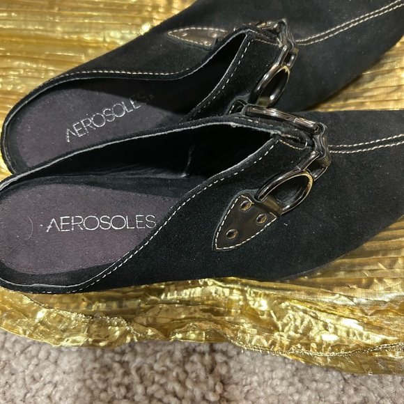 AEROSOLES Shoes - AEROSOLES Black Mules with Decorative Buckle and Rounded Toe